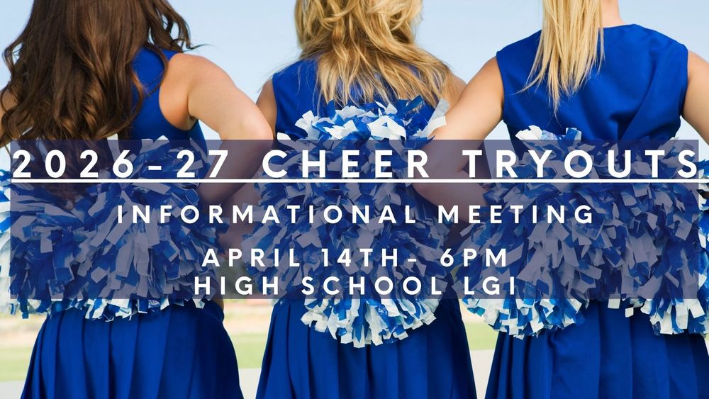 3 cheerleaders in blue uniforms with blue and white pompoms