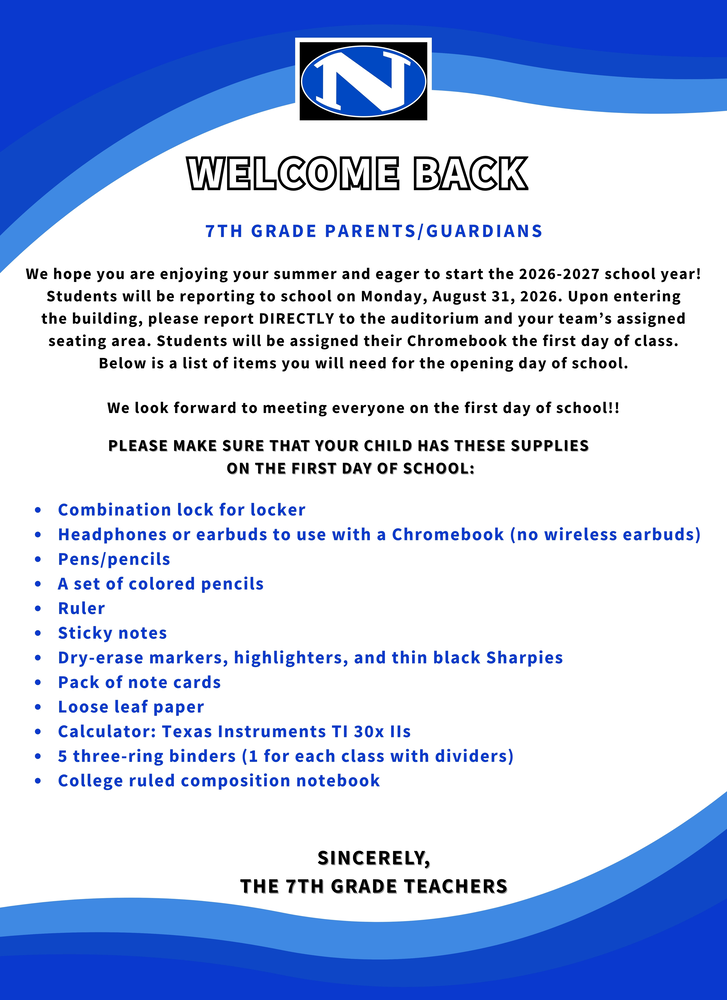 7th Grade Supply List 26 27