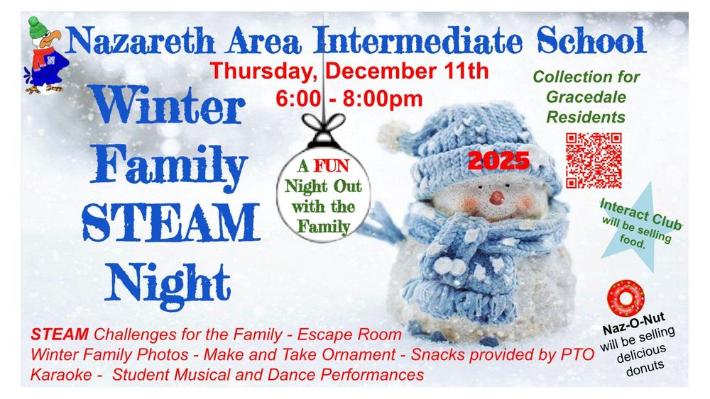 Snow man advertising Winter Family STEAM night
