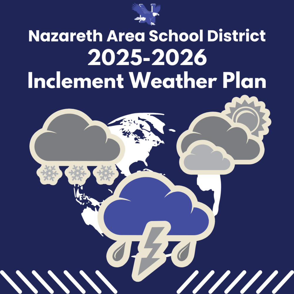 Nazareth Area School District 2025-2026 Inclement Weather Plan graphic with storm clouds on it