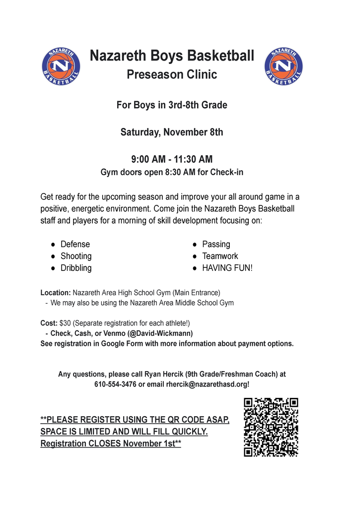 Nazareth Boys Basketball Preseason Clinic Flyer
