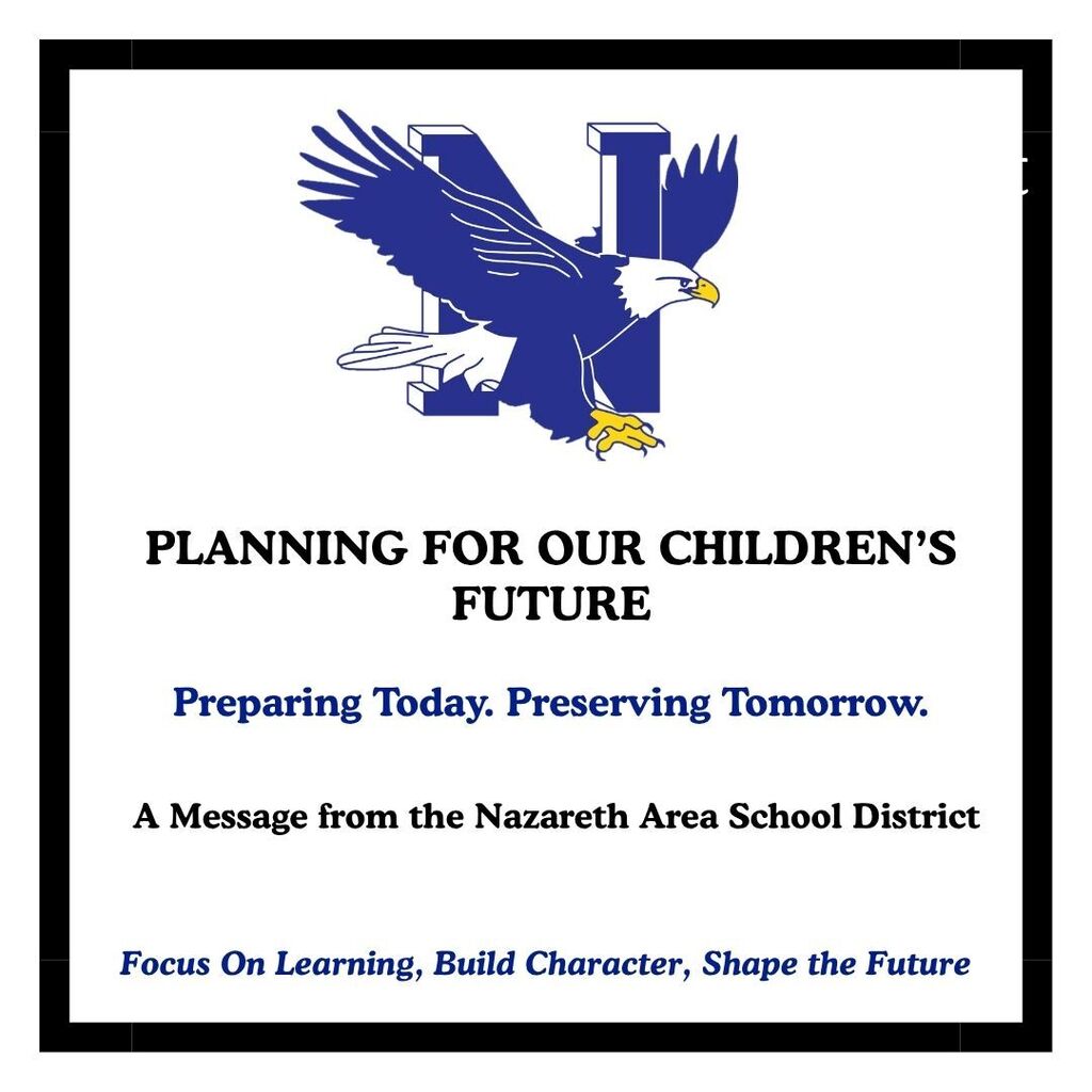 A presentation cover with a blue eagle logo and title "Planning for Our Children's Future" and text "Preparing Today. Preserving Tomorrow."
