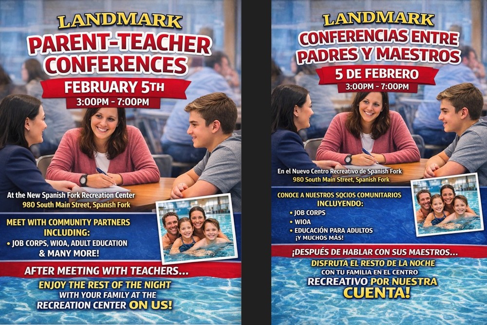 Landmark Parent Teacher Conferences Feb. 5th 3 to 7 pm at Spanish Fork Rec Center 980 S Main St