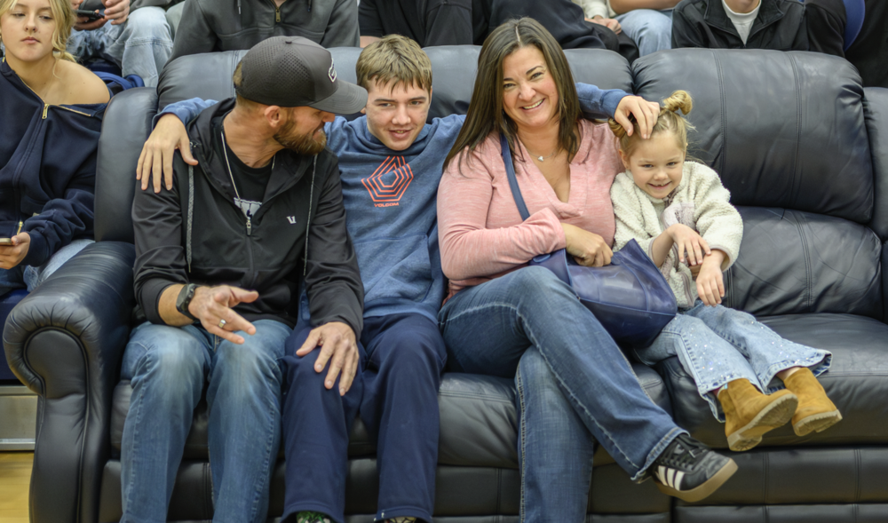 Make a Wish Student, Beckam Shepherd and his family at the assembly