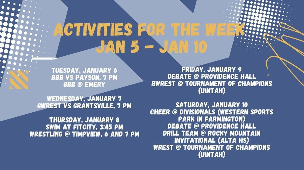 ATHETIC ACTIVITIES FOR THE WEEK OF JAN, 5-10