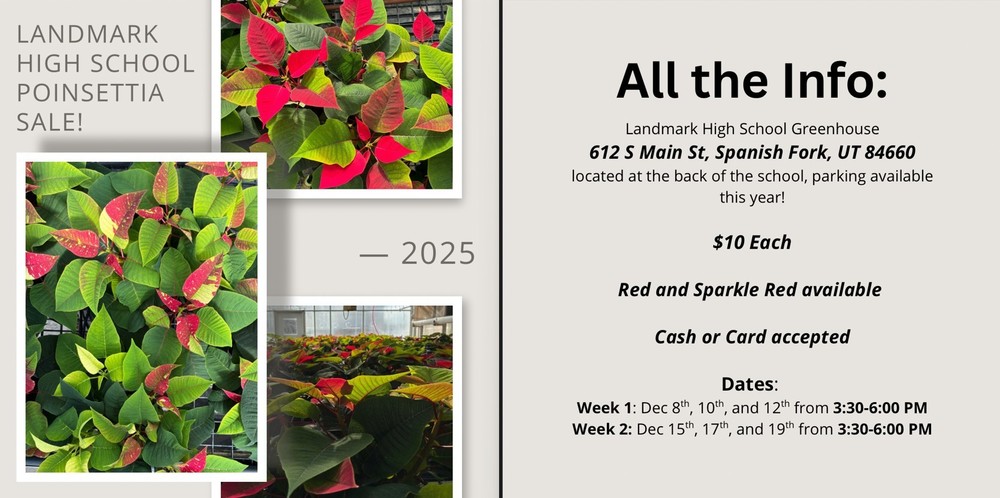 LHS Poinsettia Sale Dec. 8, 10, 12, 15, 17, 19, 3:30 to 6:00 pm $10 each