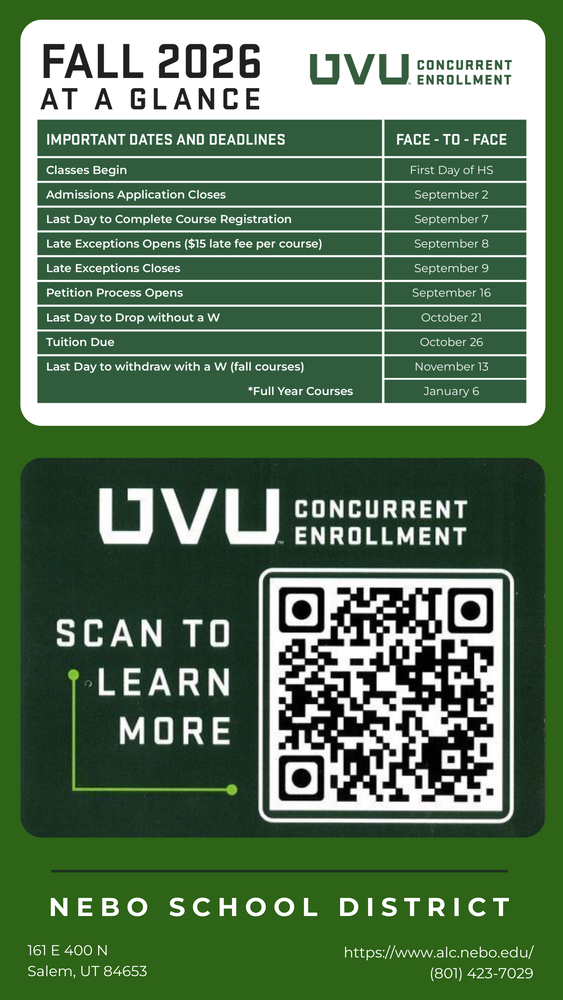 UVU Concurrent Enrollment Fall 2026