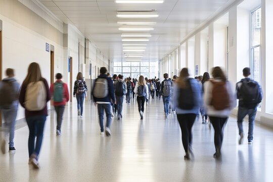 students walking in hallway