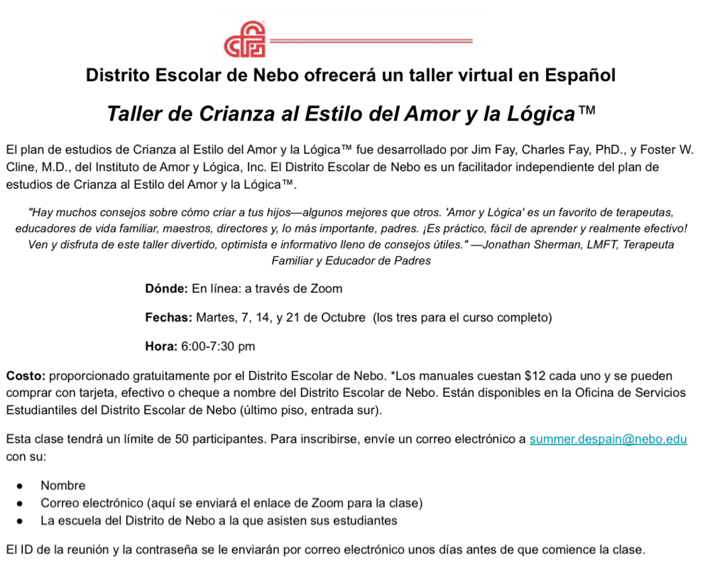 Love and logic parenting class in spanish