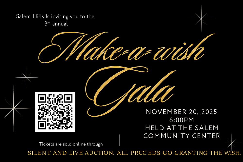 Make a Wish Gala November 20th 6 pm- dinner and silent auction, tickets $30