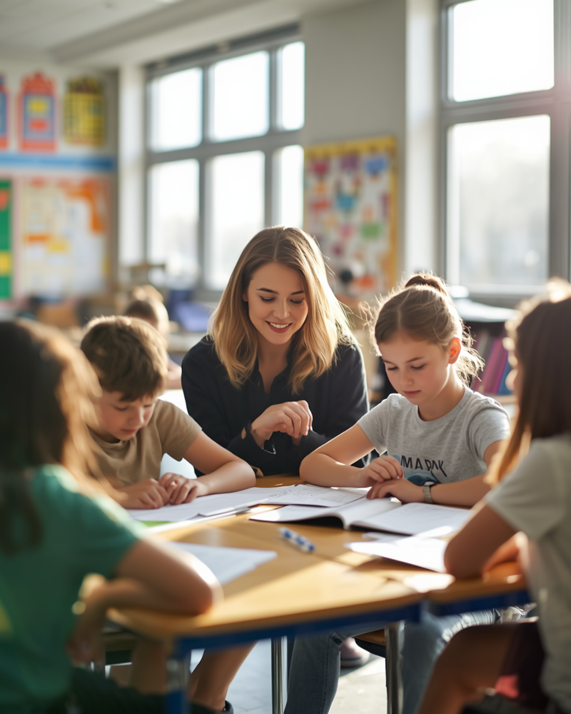 Teacher helping students