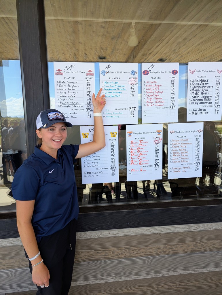 Navy Hubbs pointing to her golf score!