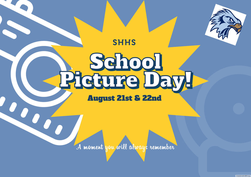 SHHS School Picture Day- Sunbust with blue background and camera clipart