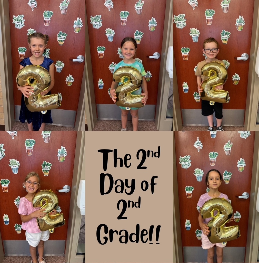 2nd graders holding a number 2 balloon.