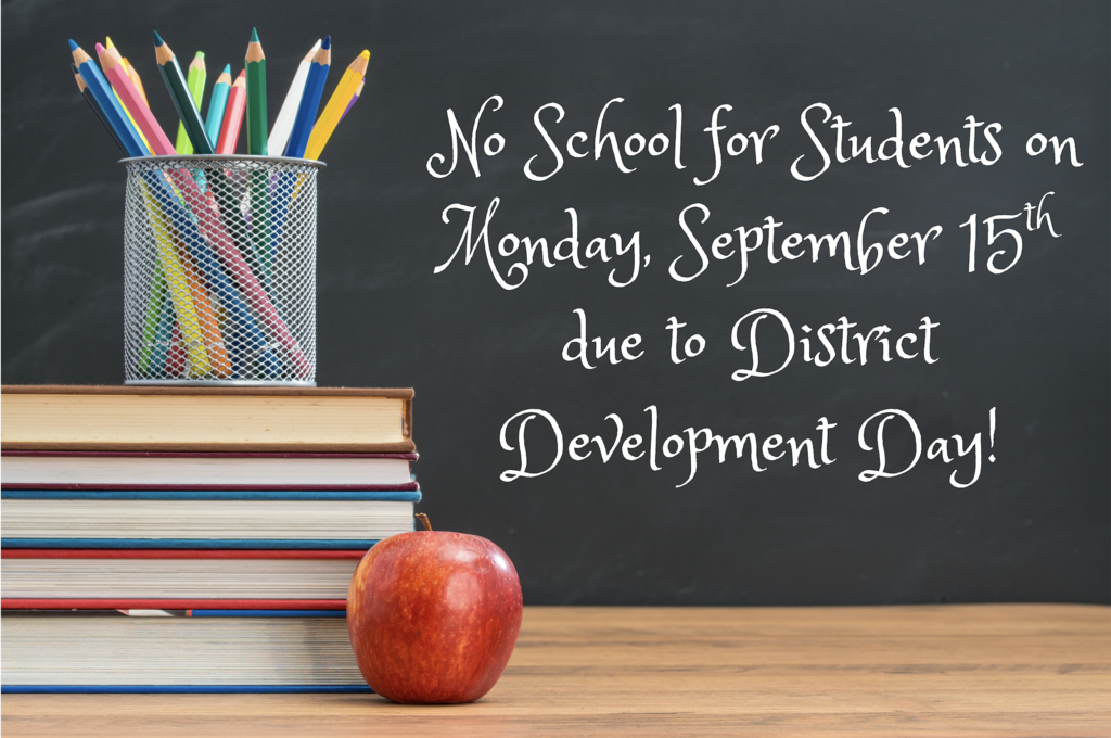 No School-Sept. 15, books with apple and jar of pencils