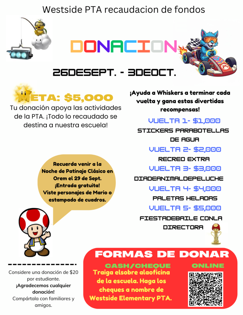 PTA Fundraiser Donation September 29th-October 3rd.