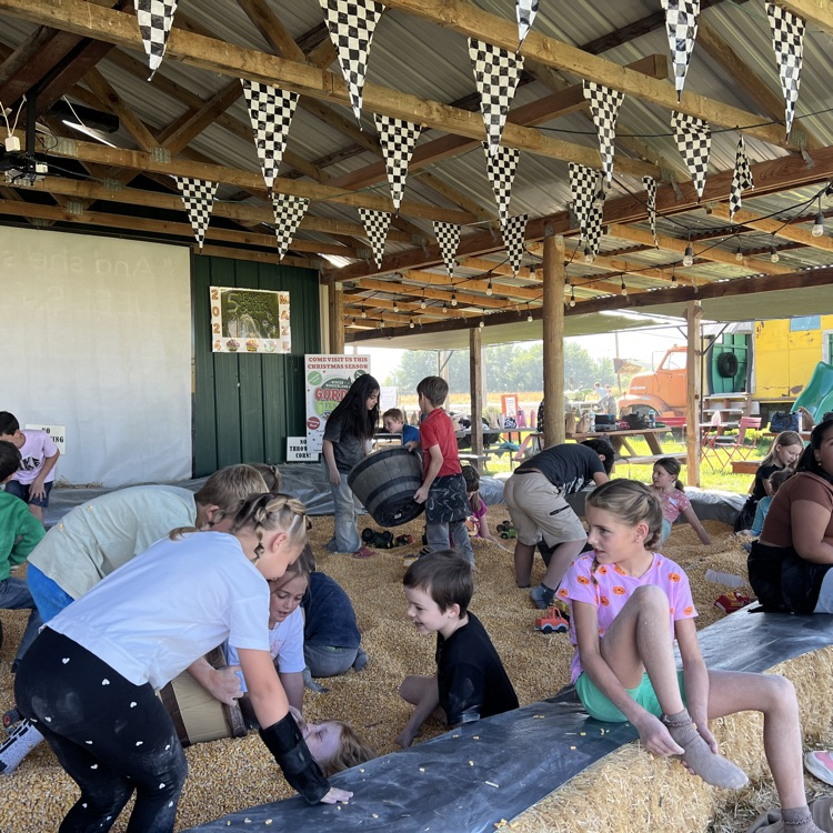 Students playing in corn