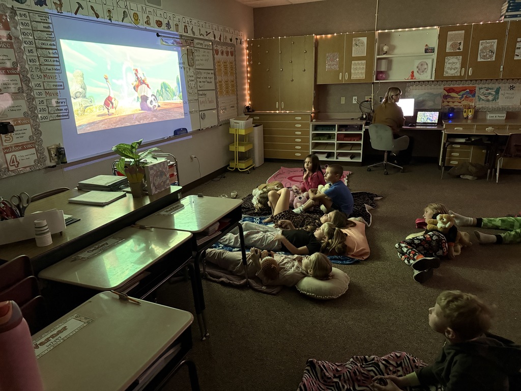 2nd grade students watching kung fu panda and wore pj's