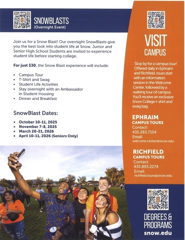 Snow college Overnight Snowblast opportunities!