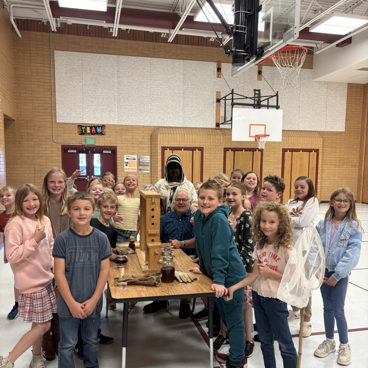 students surrounding a beehive