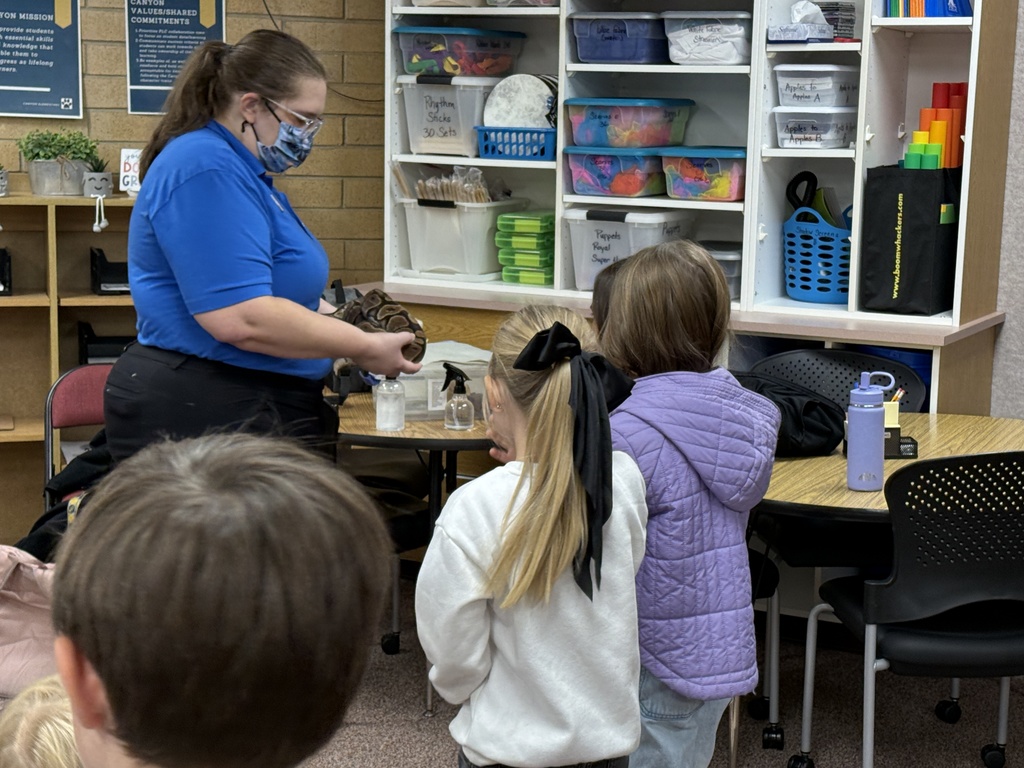 Students touching a snake from living planet aquarium