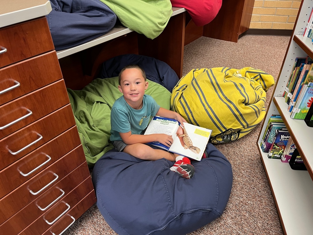 student reading on a bean bag