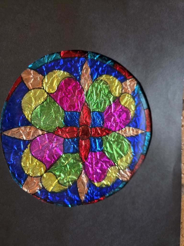 stained glass artwork by 4th grade