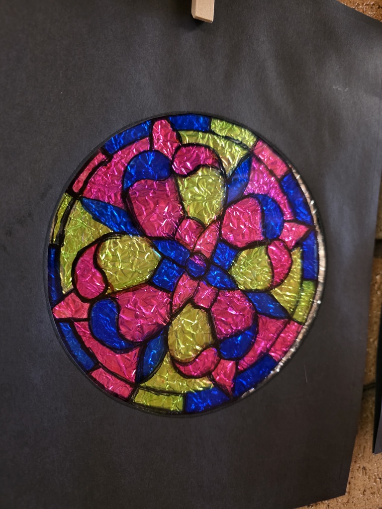 stained glass artwork by 4th grade