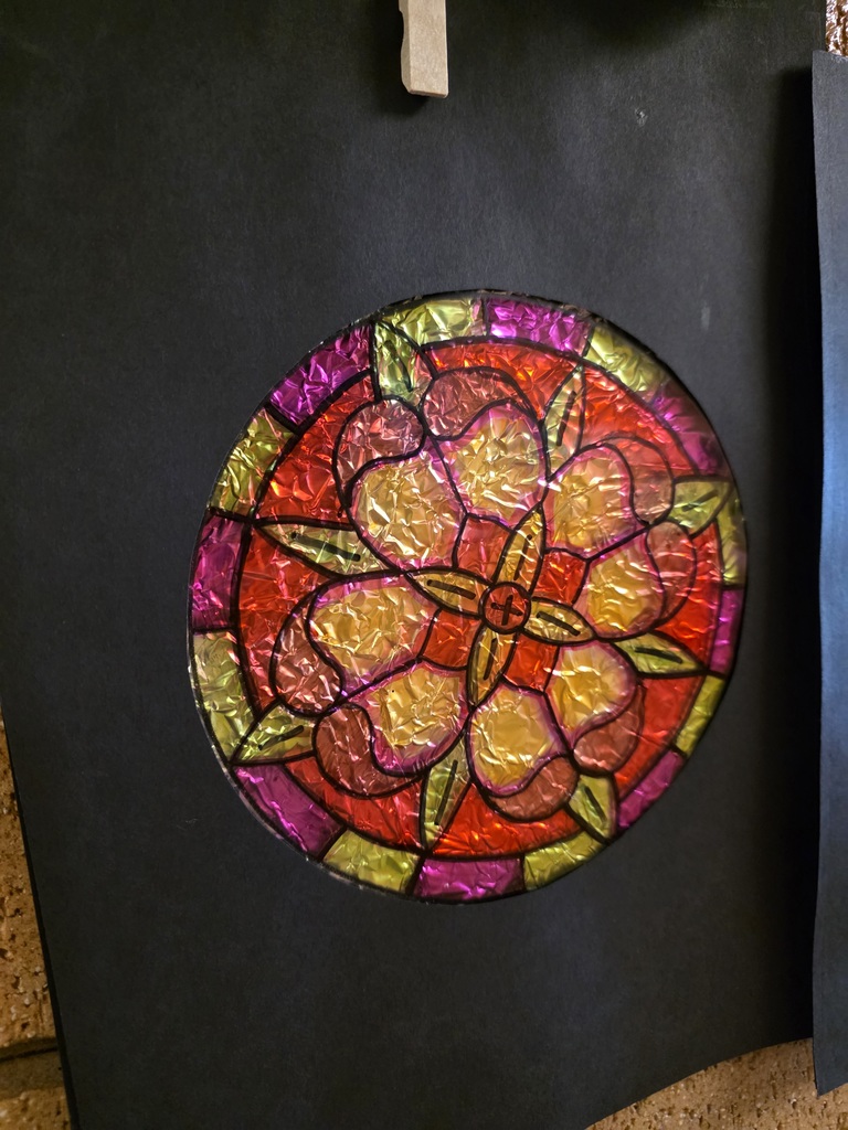 stained glass artwork by 4th grade