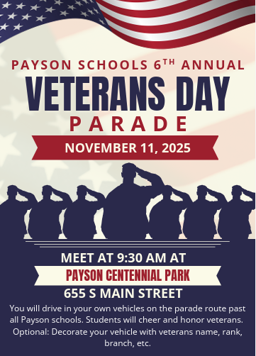 soldiers standing in front of an American flag with the words "Veteran's Day Parade"
