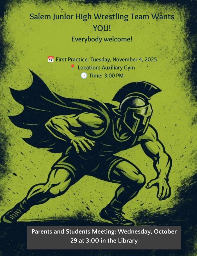 Wrestling Team Flyer. Parent meeting October 29 in the library at 3