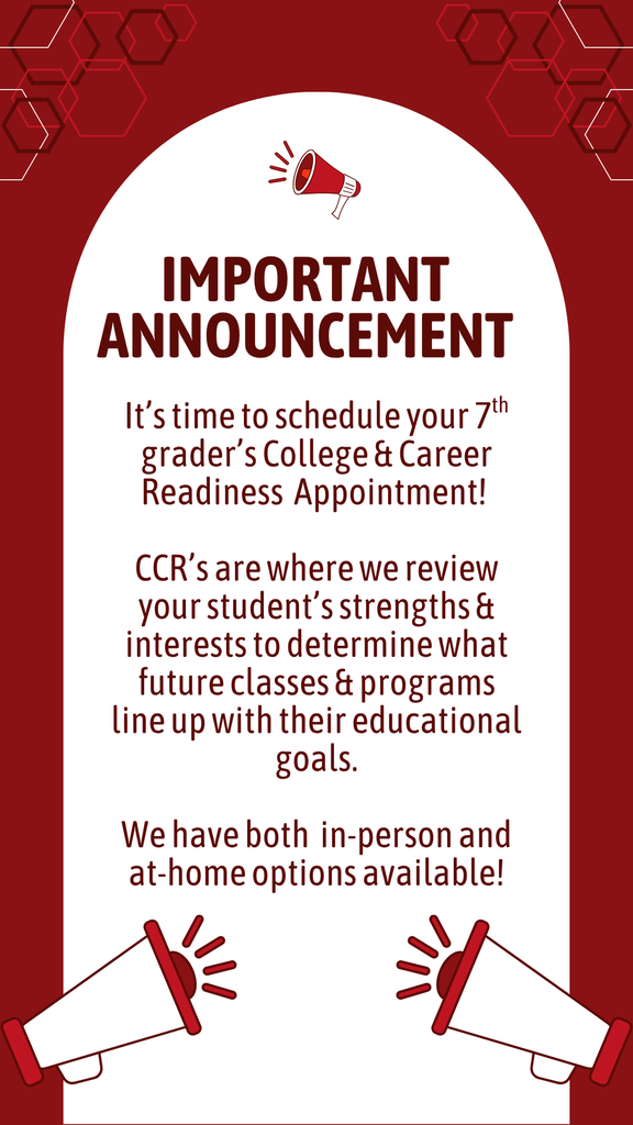 7th grade CCR reminder to schedule
