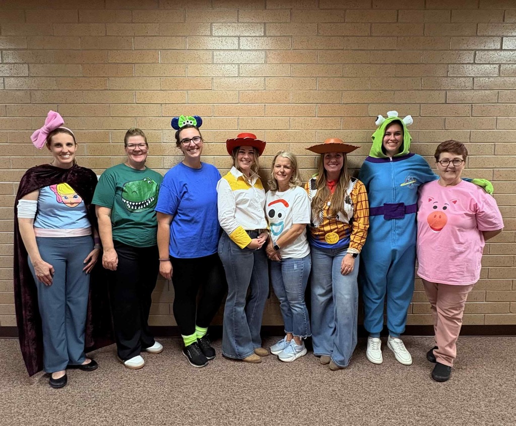 Kinder teachers dressed up as Toy Story.