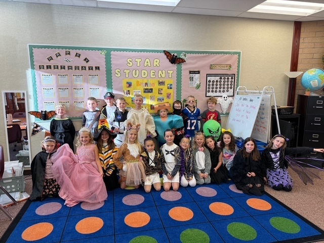 Class dressed in Halloween costumes.