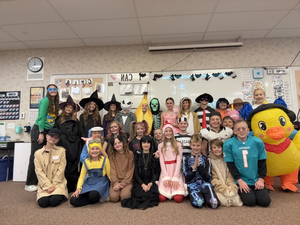 Class dressed in Halloween costumes.