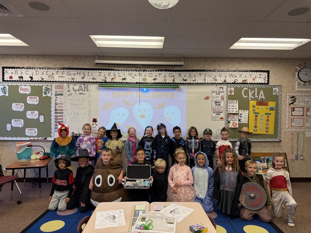 Class dressed in Halloween costumes.