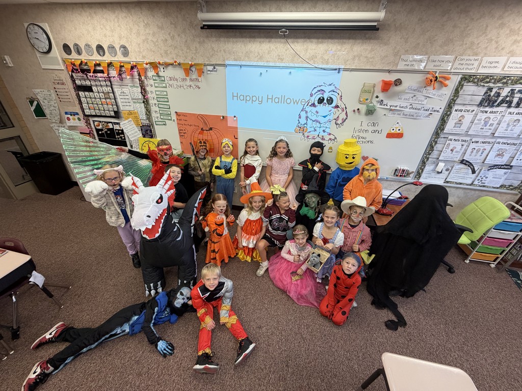 Class dressed in Halloween costumes.