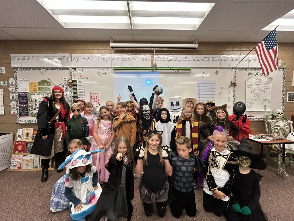Class dressed in Halloween costumes.