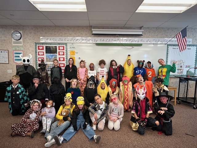 Class dressed in Halloween costumes.