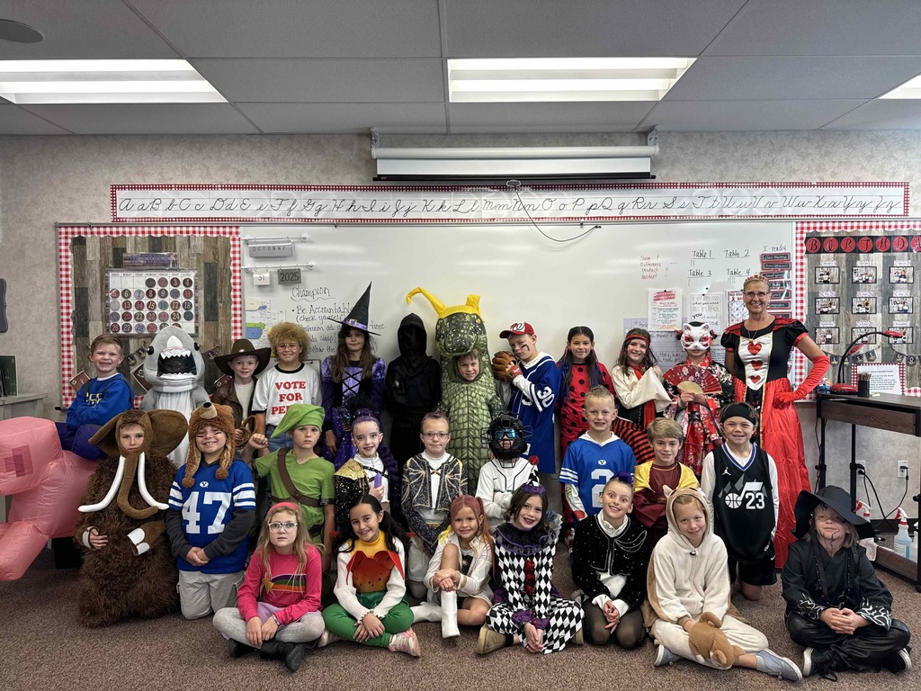 Class dressed in Halloween costumes.