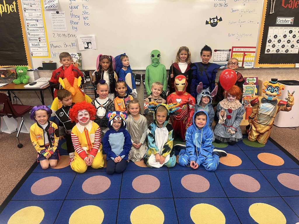 Class dressed in Halloween costumes.