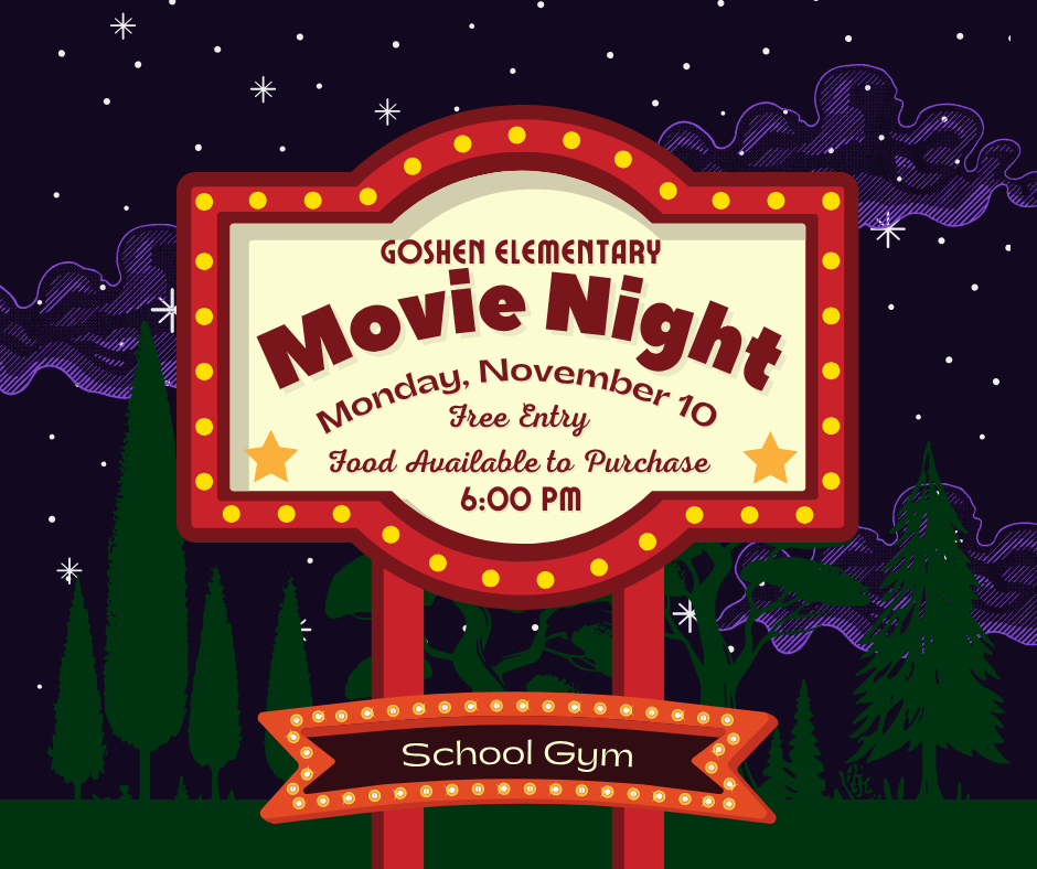 Movie Night Monday November 10th at 6:00 p m
