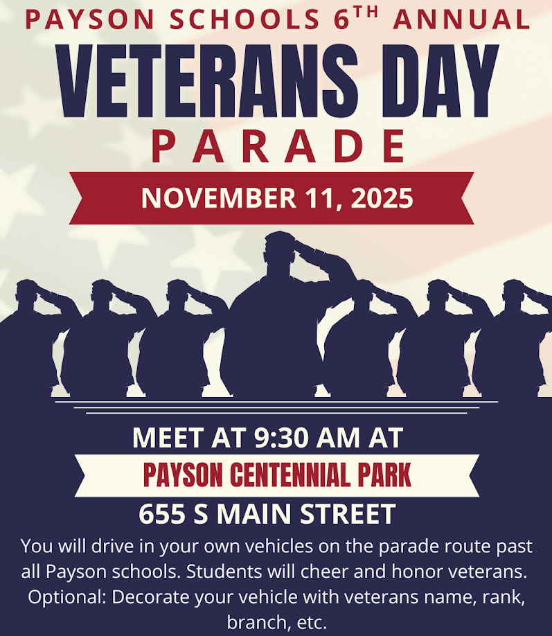Veterans Day Parade Information--November 11th Meet at 9:30 at 655 S Main in Payson