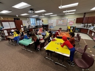 Students building towers