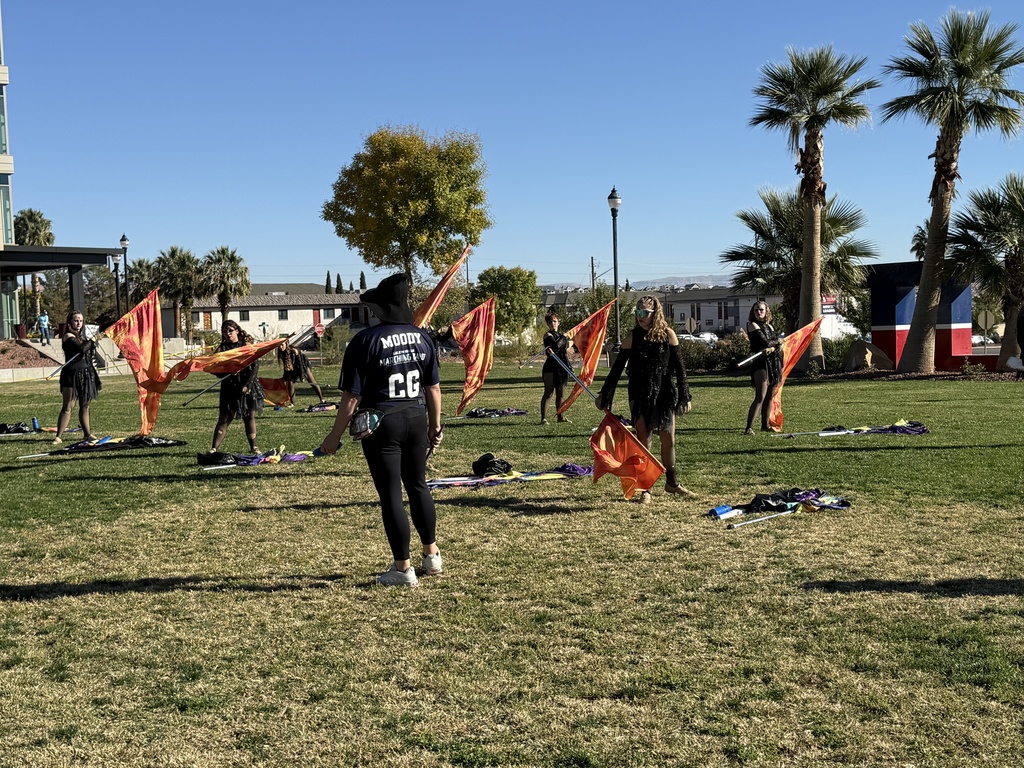 Band Colorguard warming up at state
