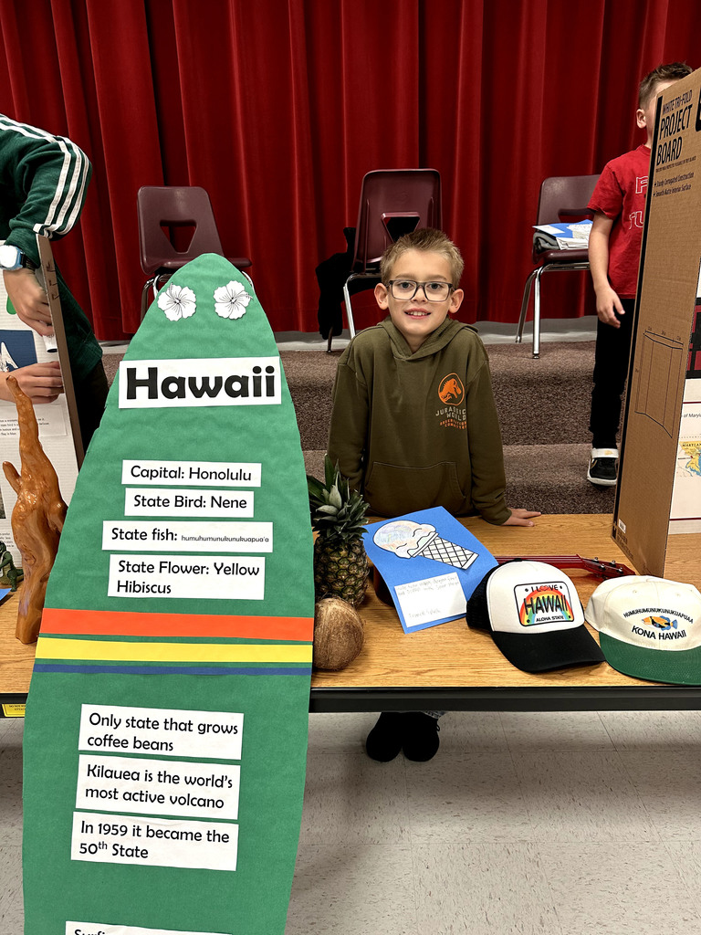 Student with poster about Hawaii