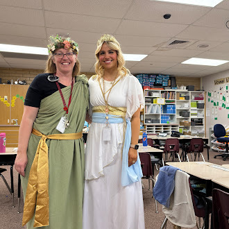 Our second grade teacher dressed as greek goddess