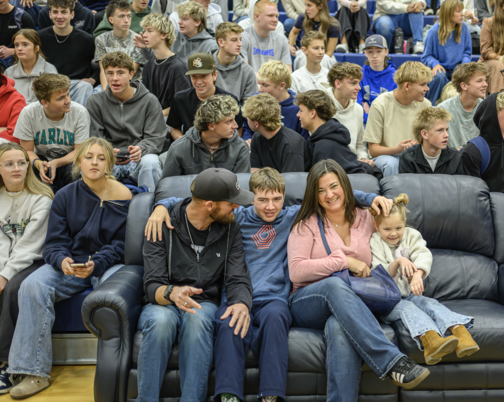 Make a Wish Student, Beckam Shepherd and his family at the assembly
