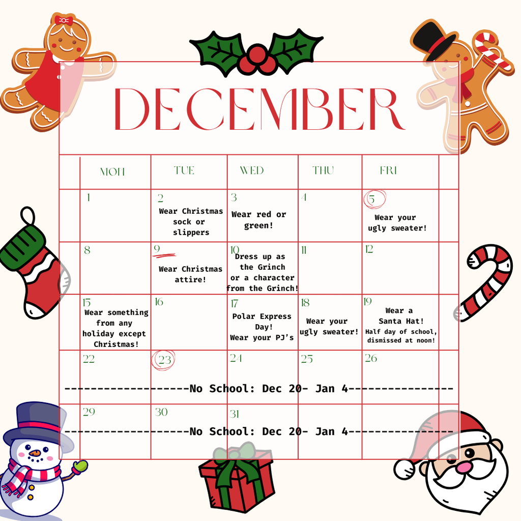 Christmas calendar with fun things to do each day!