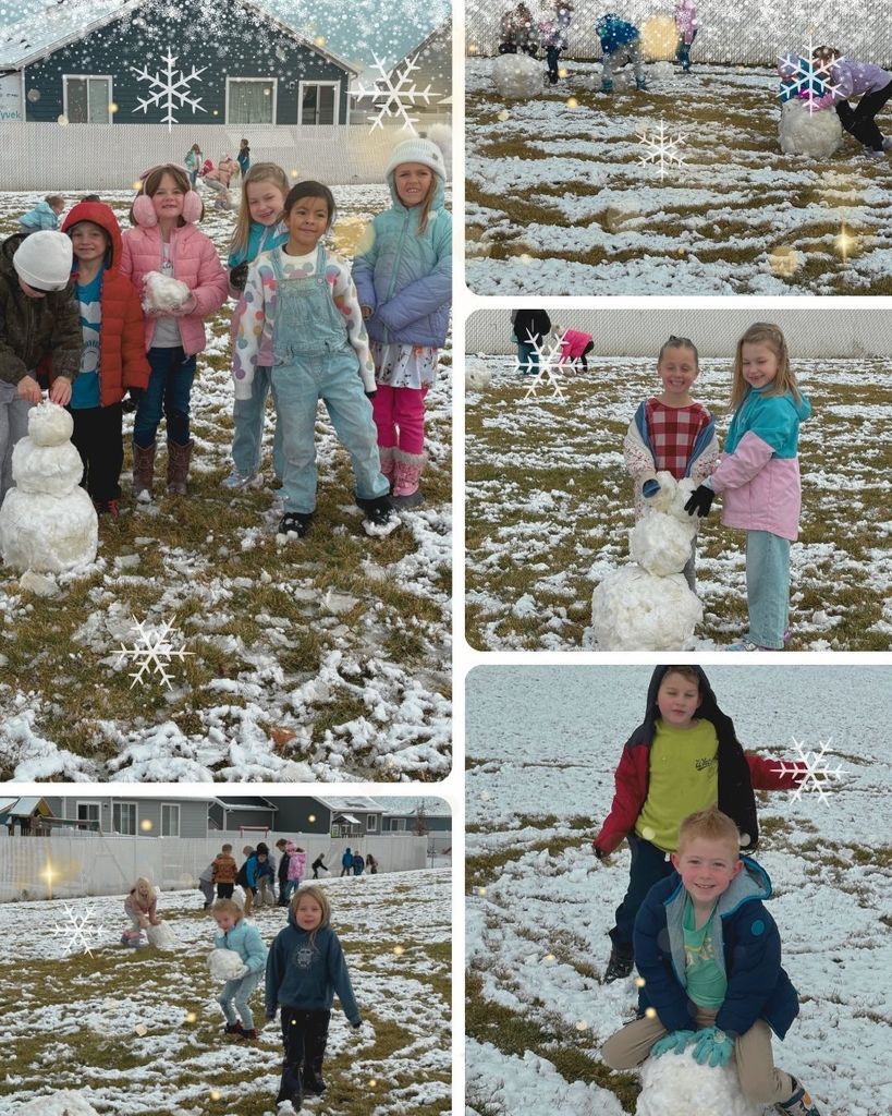 first graders having fun in the snow